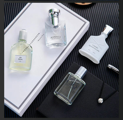 Brand Men's Perfume 100ml Gift Box - Four-Piece Set with Lasting Fragrance Body Spray, Fresh Plant Floral Scent and Pheromones