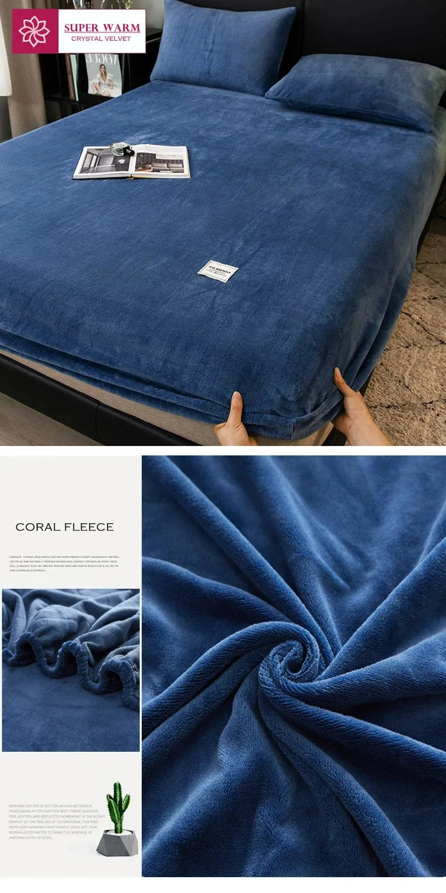 Soft Warm Plush Fitted Sheet – Elastic Coral Fleece Mattress Cover for Winter, Luxury Double Bed Bedding