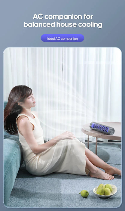 KINSCOTER Portable Air Conditioner Fan – 2000mAh Quiet Desktop Tower Fan, Wall-Mountable Non-Drilling Circulating Fan with 3 Adjustable Speeds