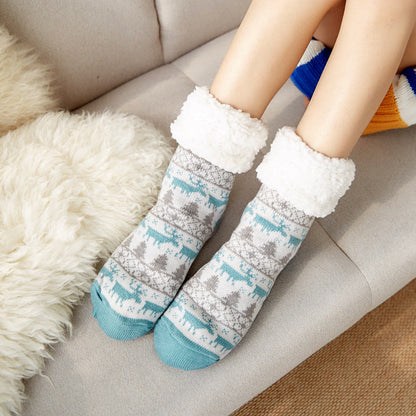Women’s Winter Plush Socks – Soft Fuzzy Non-Slip Floor Slippers with Penguin, Deer, Elk & Bear, Cozy Christmas Gift