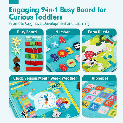 Montessori Busy Book – Portable Educational Toy for Toddlers, Travel Activity Board, Fine Motor Skills & Early Learning
