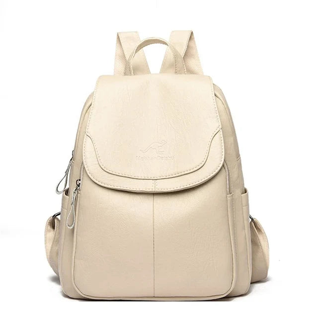 Women’s Large Capacity Leather Bookbag Rucksack - High-Quality Vintage Backpack, School and Travel Purse