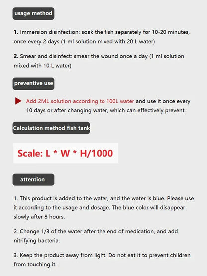 310ML Methylene Blue Solution for Fish – Aquarium Treatment for White Spots & Fish Disease, Ideal for Koi, Goldfish & Betta