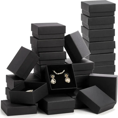 32PCS Black Kraft Jewelry Gift Boxes — 7x7x2.5cm Cardboard Ring, Necklace & Earring Organizer with Sponge Insert