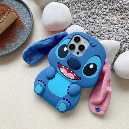 3D Cartoon Stitch Keychain Plush Phone Case with Ear Cover – Compatible with Samsung Galaxy S23/S24/S25 Ultra & A14-A34 Series