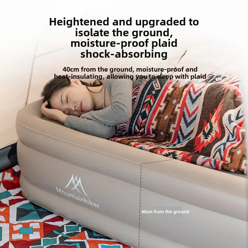MOUNTAINHIKER 2025 Inflatable Air Mattress – PVC Glamping Sleeping Mat with Built-in Pump for 1-3 Persons
