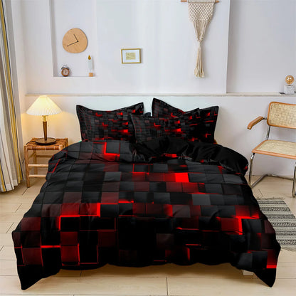 3PCS Geometric Grid Duvet Cover Set - Soft Plaid Bedding with 2 Pillowcases