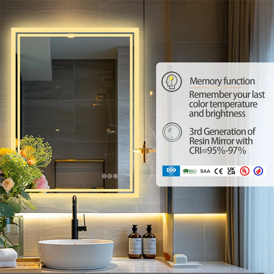 LUVODI 28x36 Inch LED Bathroom Mirror — Backlit Dimmable Wall-Mounted Defog Vanity Mirror