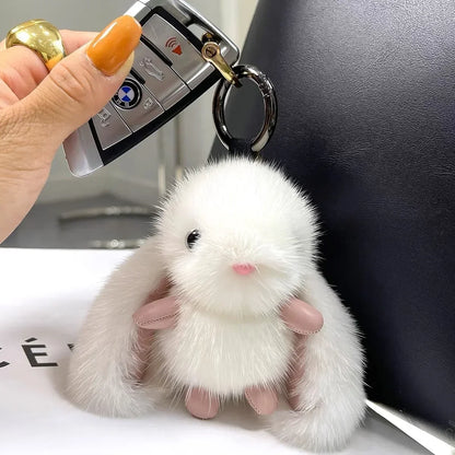 Fluffy Bunny Plush Keychain - Soft Rabbit Stuffed Animal Bag Charm, Cute Furry Key Ring Accessory