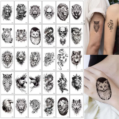 30pcs Black Temporary Tattoo Stickers - Flower Butterfly Rose Moon Star Mandala Designs for Hand, Chest & Body Art