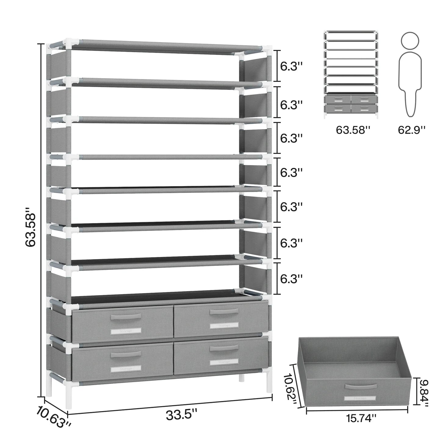 Tribesigns 10-Tier Shoe Rack Organizer – Vertical Shoe Shelf with 4 Drawer Bins, Holds 32 Pairs for Closet & Entryway