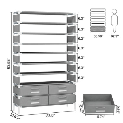 Tribesigns 10-Tier Shoe Rack Organizer – Vertical Shoe Shelf with 4 Drawer Bins, Holds 32 Pairs for Closet & Entryway