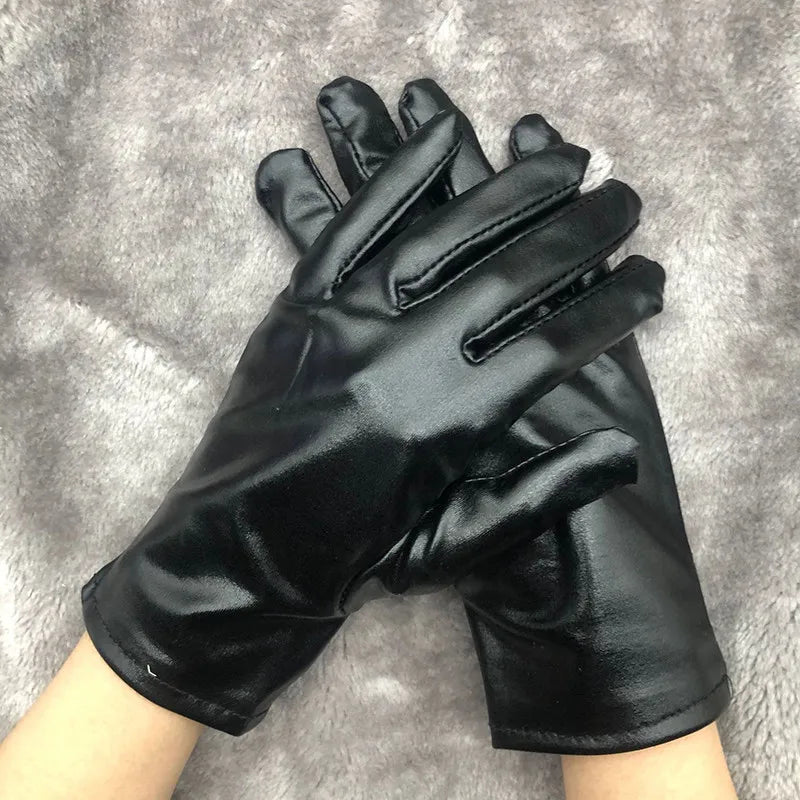 Gold Silver Metallic Faux Leather Short Gloves – Sexy Wet Look Party, Evening & Performance Mittens Handwear