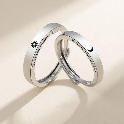 New Silver Couple Rings - Sun & Moon Adjustable Open Ring for Men & Women, Wedding & Fashion Jewelry Gift