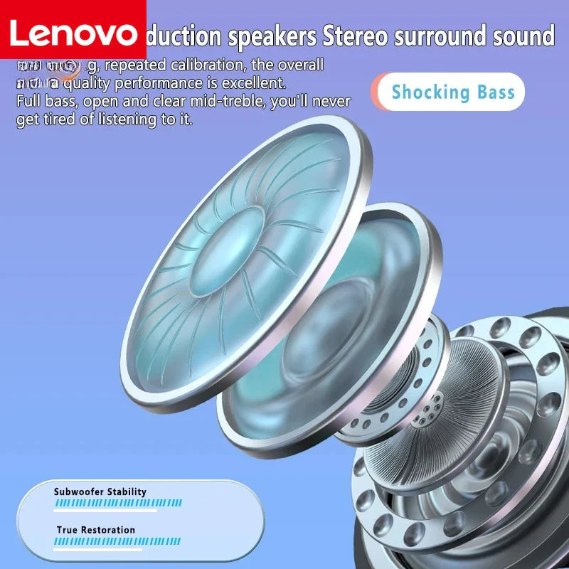 Lenovo Bluetooth 5.3 Wireless Bone Conduction Earphones — Waterproof Stereo Sports Earphones with Microphone, Over-Ear Design