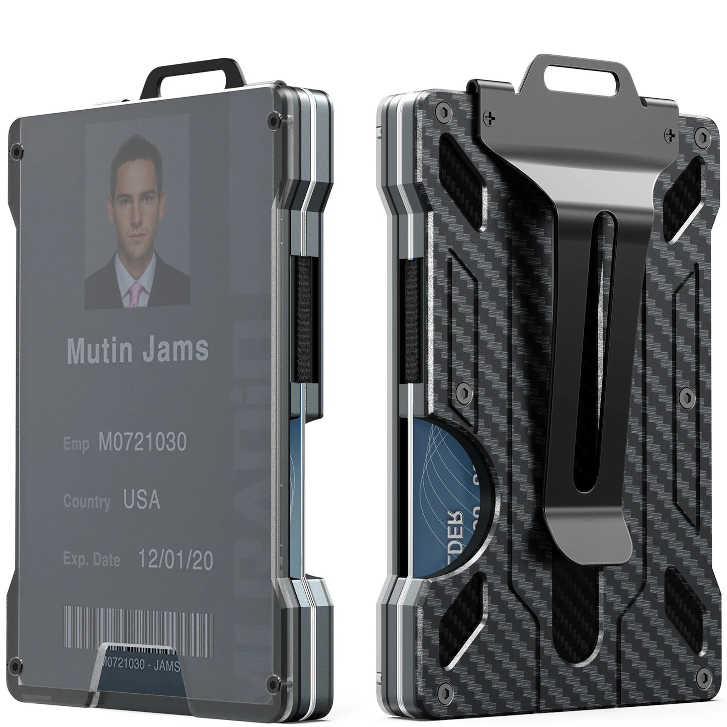 Slim Aluminum Minimalist Wallet for Men — RFID Blocking Money Clip with Clear ID Holder, Holds 15 Cards