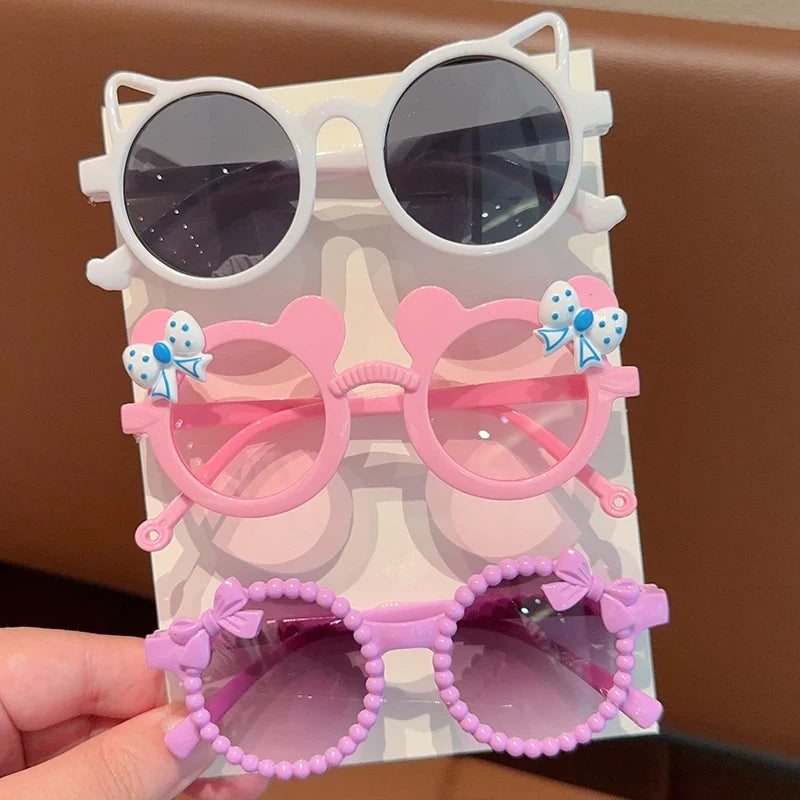 Kids' Bear Bowknot Glasses - Cute Fashion Eyewear for Boys & Girls, 2/3-Piece Set