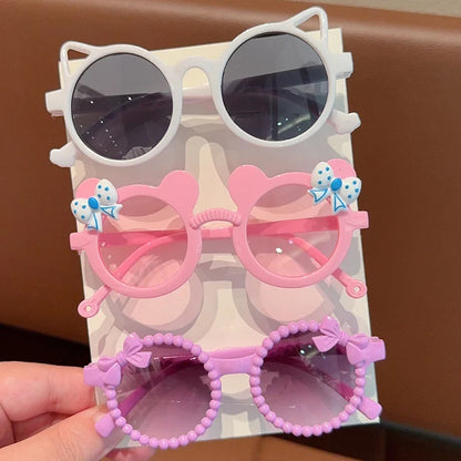 Kids' Bear Bowknot Glasses - Cute Fashion Eyewear for Boys & Girls, 2/3-Piece Set