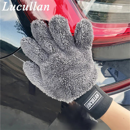 Lucullan Double-Sided Microfiber 5-Finger Mitt – Super Soft, Scratch-Free, Flexible Cleaning Glove