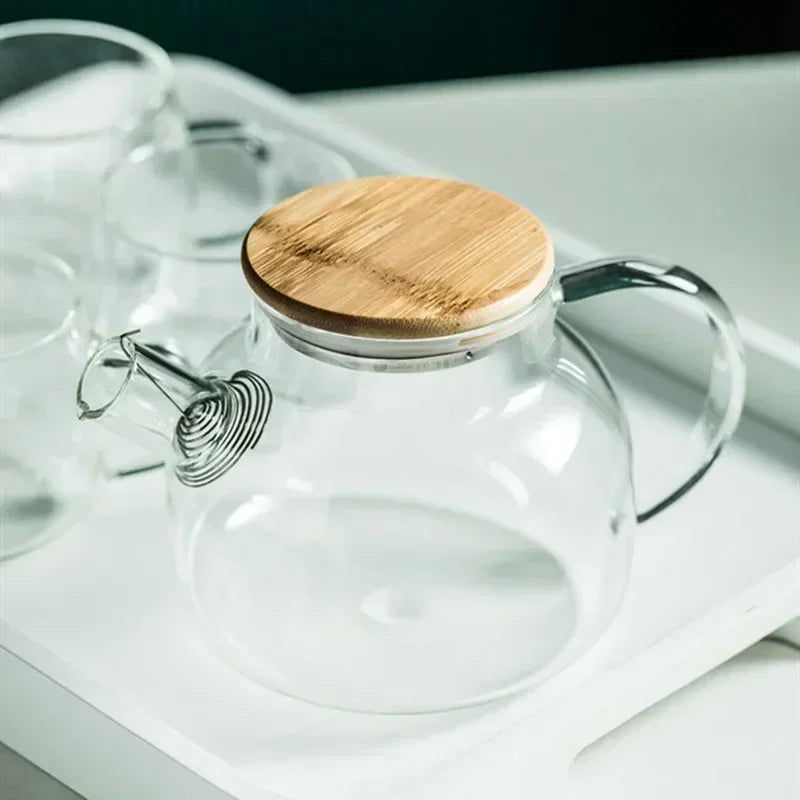 1.8L Transparent Borosilicate Glass Teapot – Heat-Resistant Large Clear Tea Pot for Puer, Flower Tea, Office & Home