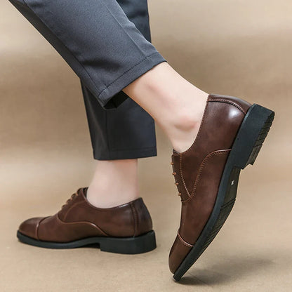 Men’s Luxury Leather Dress Shoes — Comfortable Pointed Business & Wedding Shoes Black