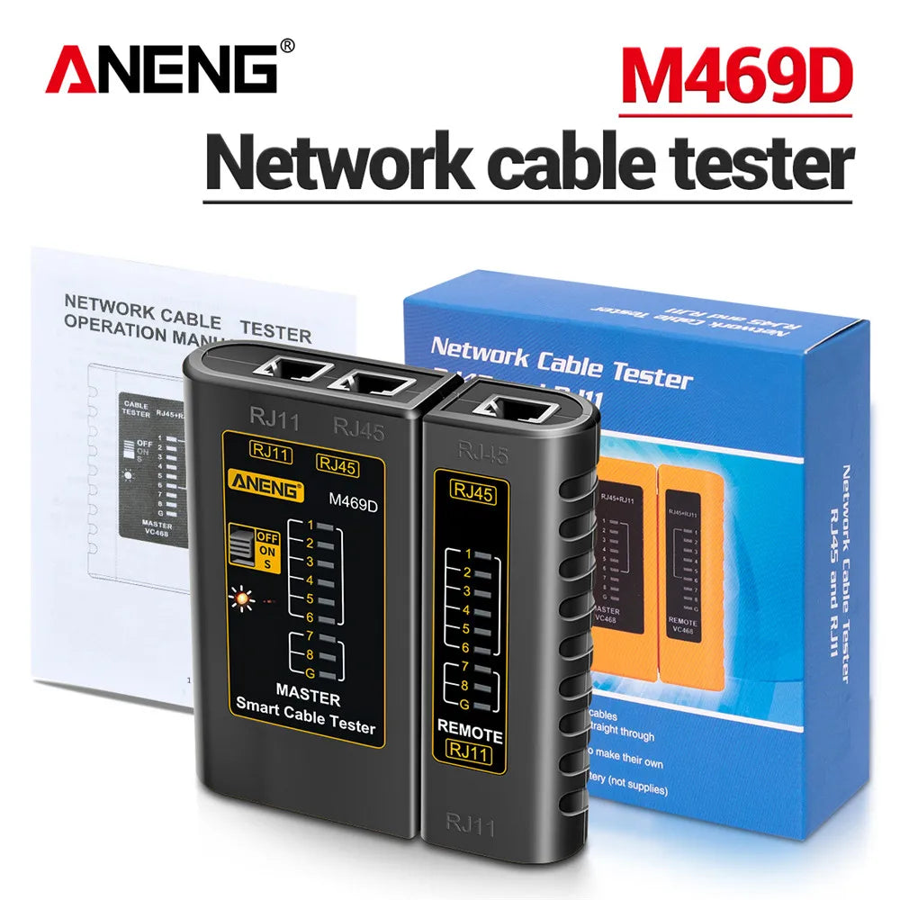 Professional Network Cable Tester M469D — RJ45/RJ11/RJ12 CAT5 UTP LAN Analyzer for Networking & Repair Tools