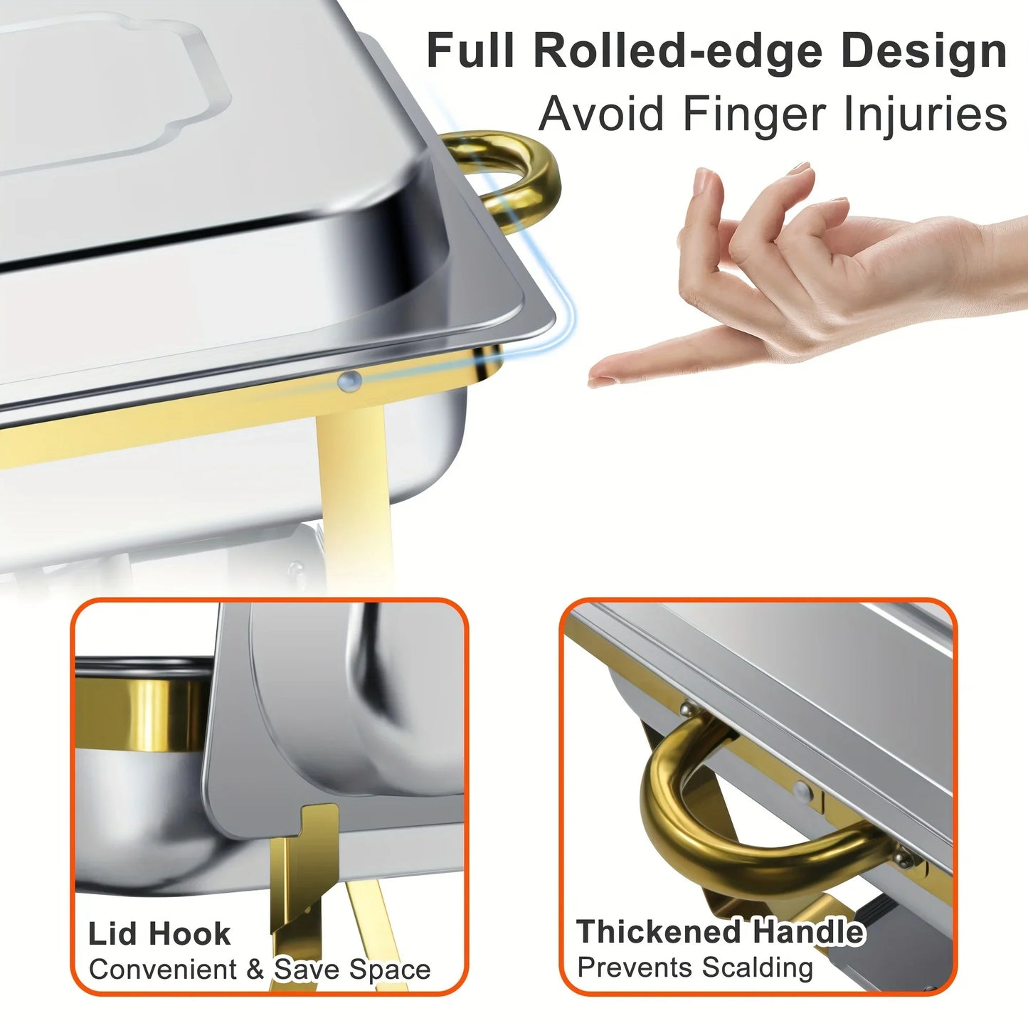 6-Pack 9QT Golden Stainless Steel Chafing Dishes – Buffet Warmer Set for Catering, Parties & Weddings