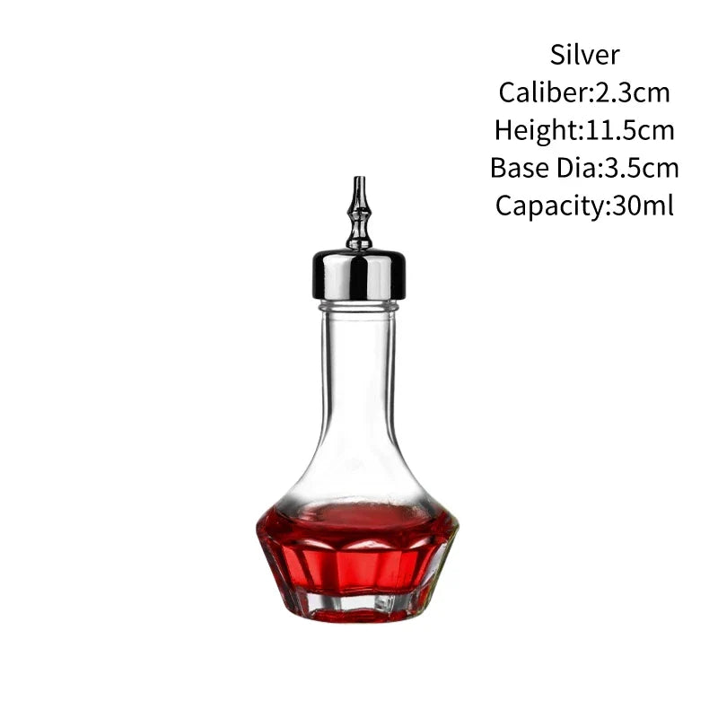 Vintage Glass Cocktail Bitters Bottles — Stainless Steel Cap Seasoning & Bar Accessories for Kitchen & Bartender Use