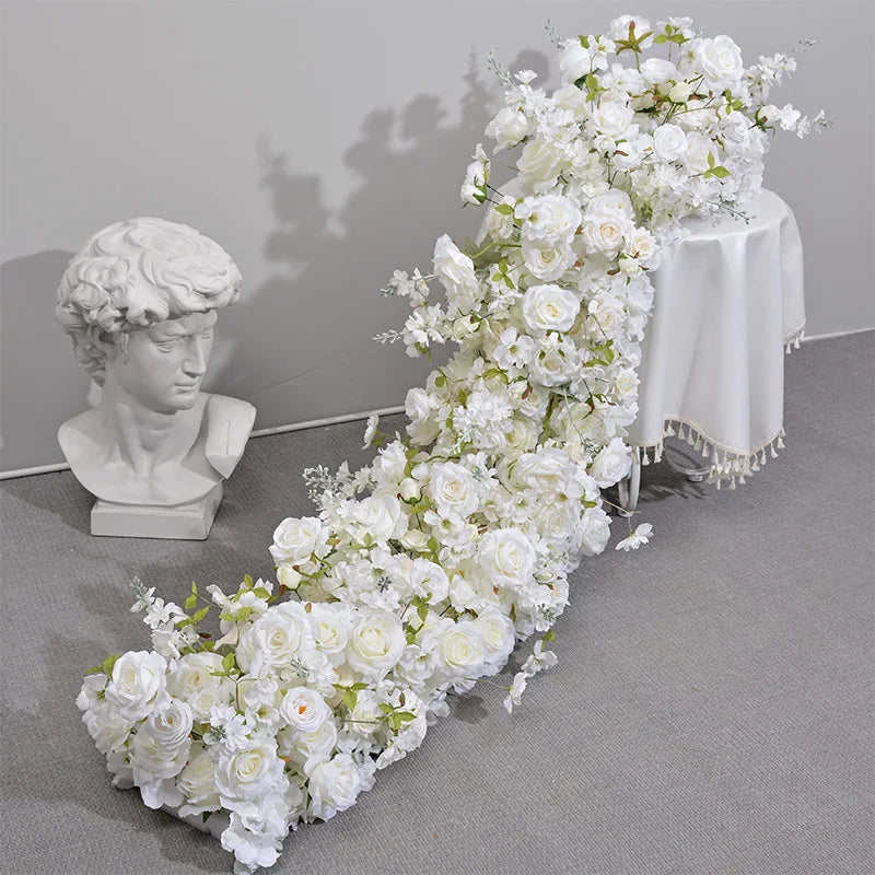 Pink Rose Artificial Flower Row – Large Floral Runner for Wedding Backdrop, Party Decor & Showcase Display Prop