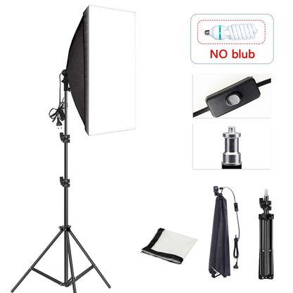 Professional Photography Softbox Lighting Kit – Soft Box with Tripod & E27 Continuous Bulb for Photo Studio