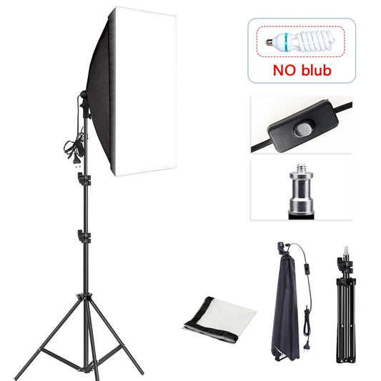 Professional Photography Softbox Lighting Kit – Soft Box with Tripod & E27 Continuous Bulb for Photo Studio