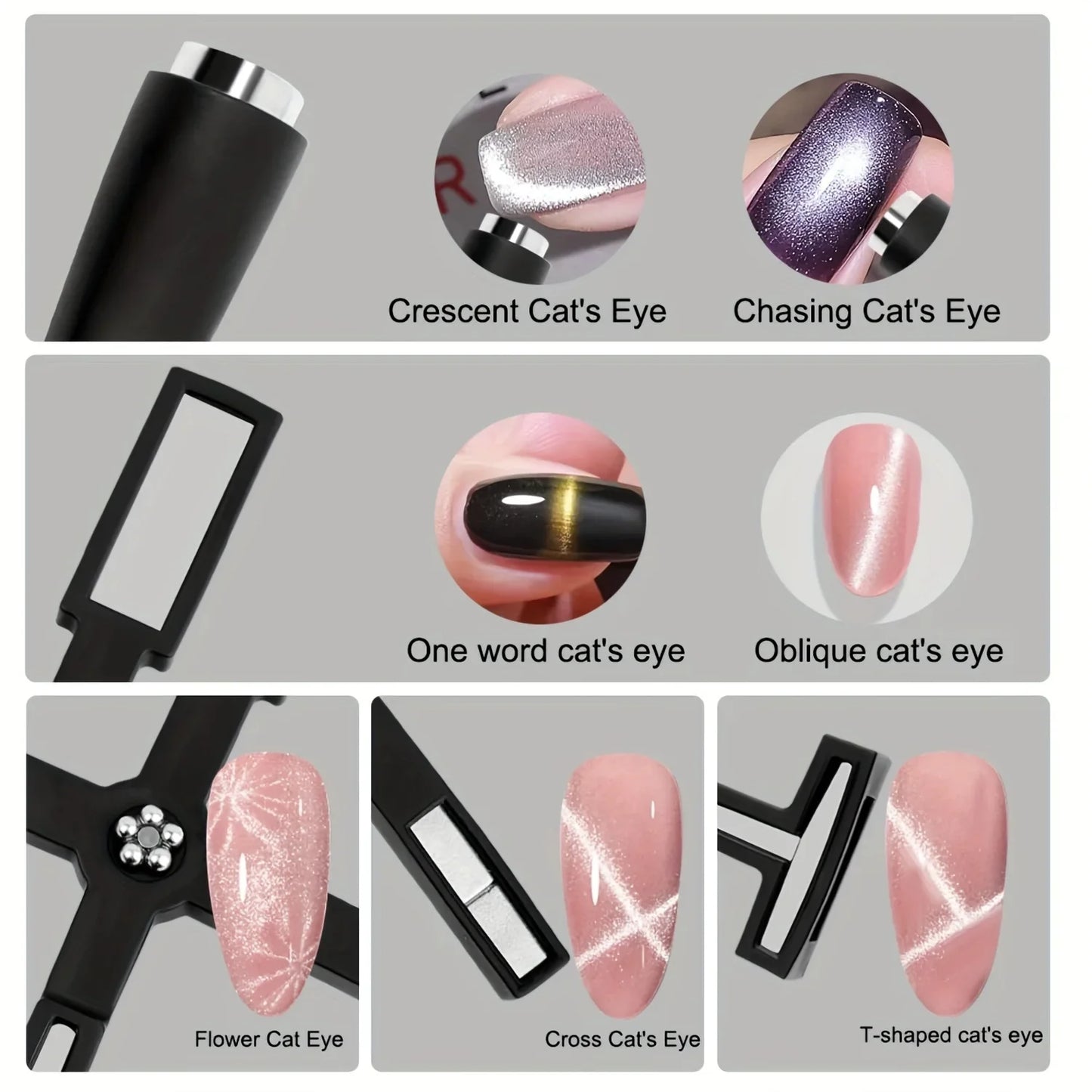 5 in 1 Cat Eye Magnet for Nail Art – Multifunctional Cross Design for Cat Eye Gel Polish & Strong Nail Magnet Tool