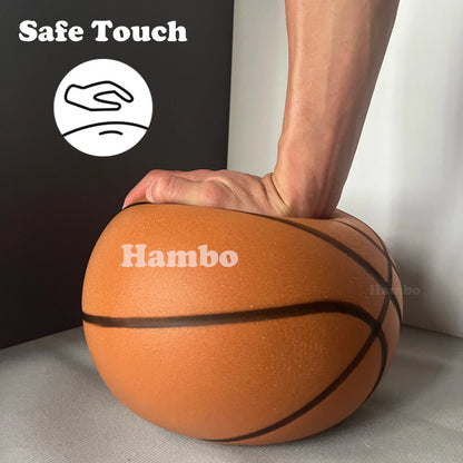 Silent Indoor Basketball – Airless Foam Dribbling Ball, Size 7/6/5 with Grooved Quiet Training Design