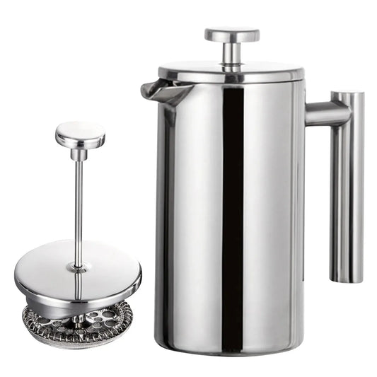 Double-Walled Stainless Steel French Press Coffee Maker Pot – 350ml/800ml/1000ml Insulated Coffee Brewer for Home & Office