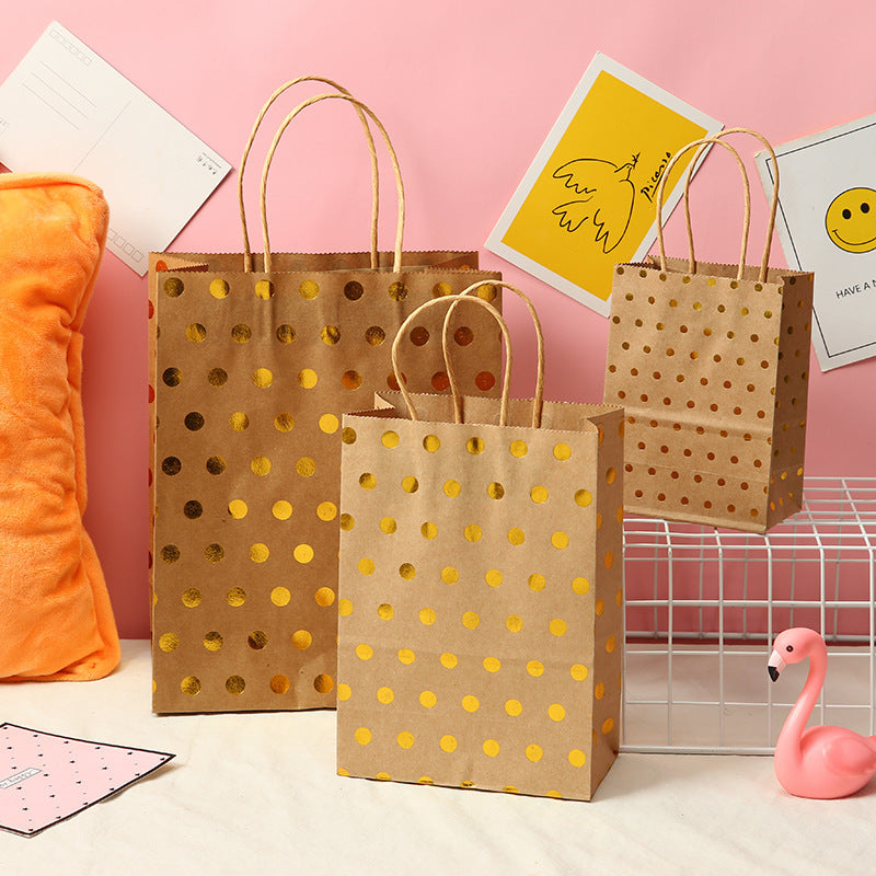 5 Pcs Dot Star Kraft Paper Bags with Handles – Birthday, Wedding & Party Gift Packaging Bags
