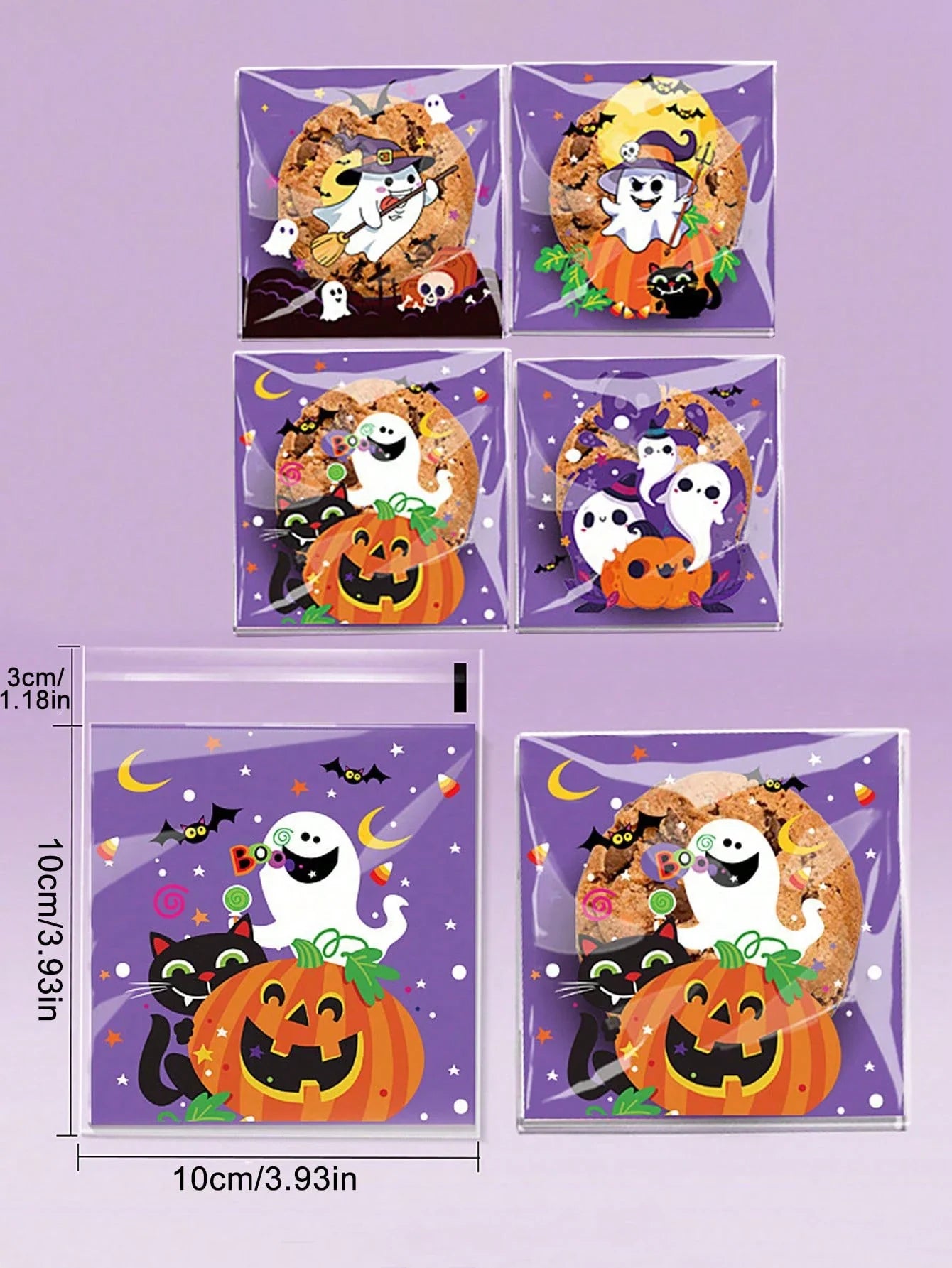 Halloween Candy Bags - Clear Self-Adhesive Treat Bags for Party Favors, Cookies & Gifts