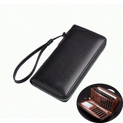 Men's Long Zipper Wallet – High-Quality PU Leather, RFID Blocking Business Clutch, Credit Card Holder