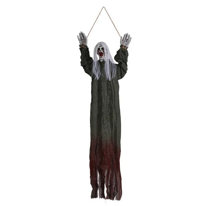 Halloween Hanging Ghost Decoration — Movable Skeleton Horror Prop with Long Hair for Haunted House and Bar 2025
