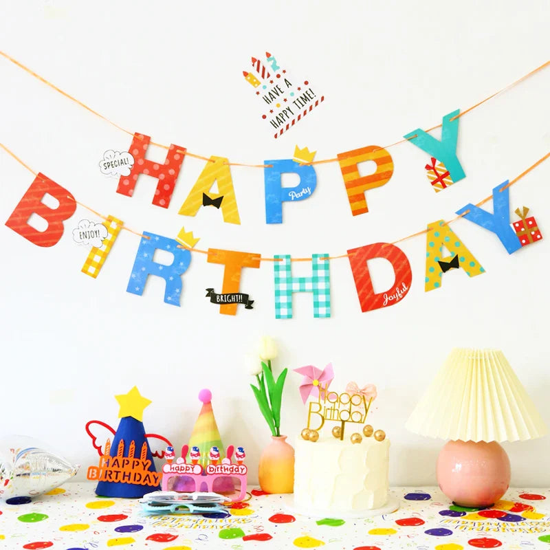 Colorful Happy Birthday Banner – Macaron, Dinosaur & Astronaut Flags for Birthday & Baby Shower Decorations