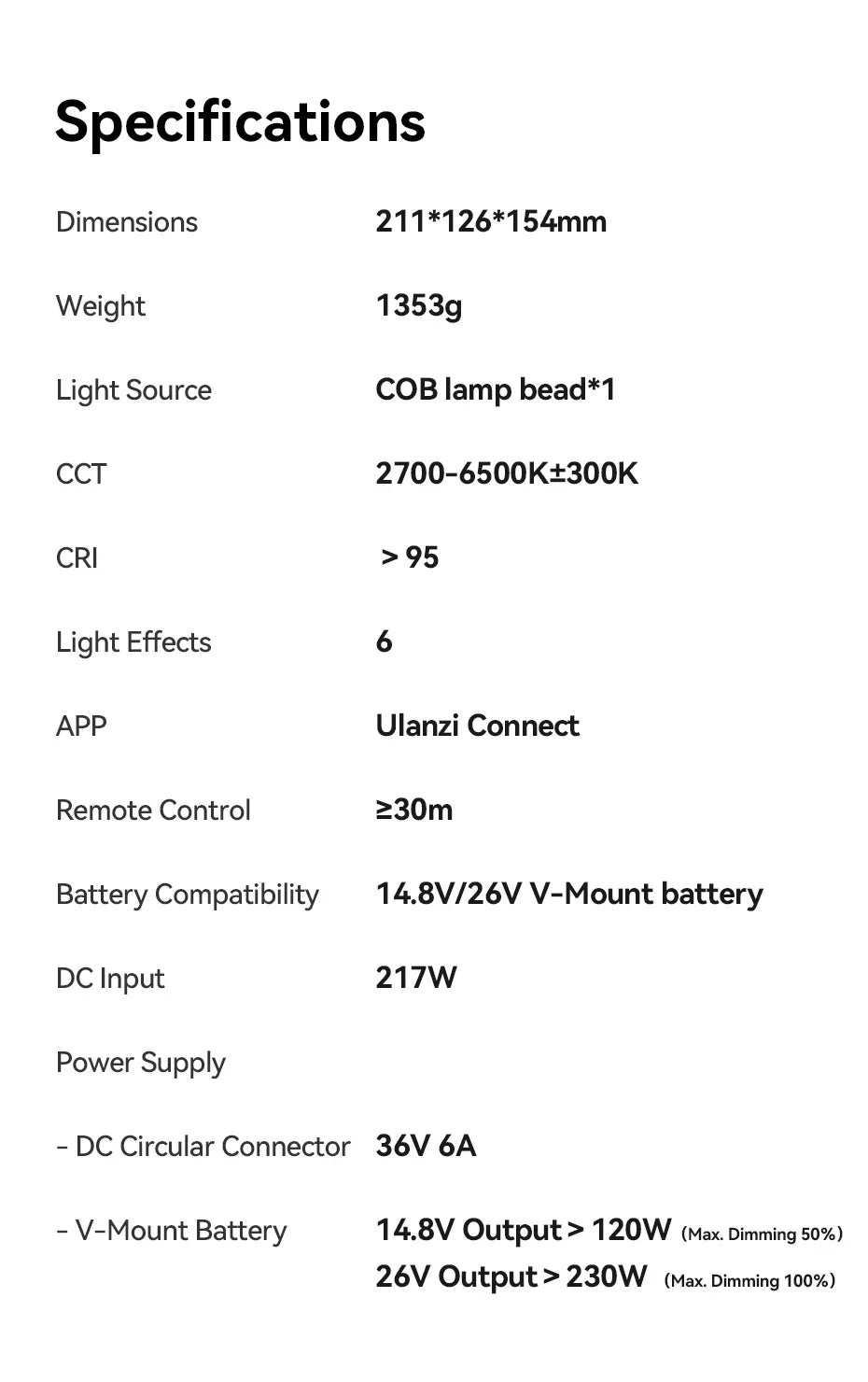 Ulanzi VL-120Bi VL-120C 120W V-Mount COB Light – Wireless APP Control, 2700K-6500K Video Light for Skit Video Photography