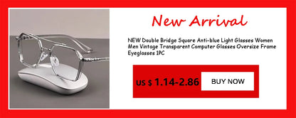 2024 Oversized Square Anti-Blue Light Glasses, Large Frame Myopia Transparent Eyeglasses