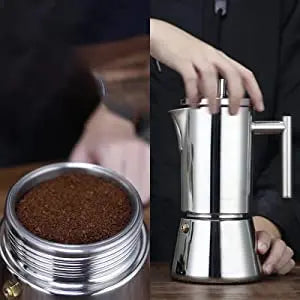 Easyworkz Diego 4-Cup Stovetop Espresso Maker — Stainless Steel Italian Moka Pot, 6.8 oz Induction Coffee Machine