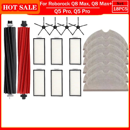 Roborock Q5 Pro & Q8 Max Replacement Parts – Main Brush, Side Brush, HEPA Filter, Mop & Dust Bag Accessories