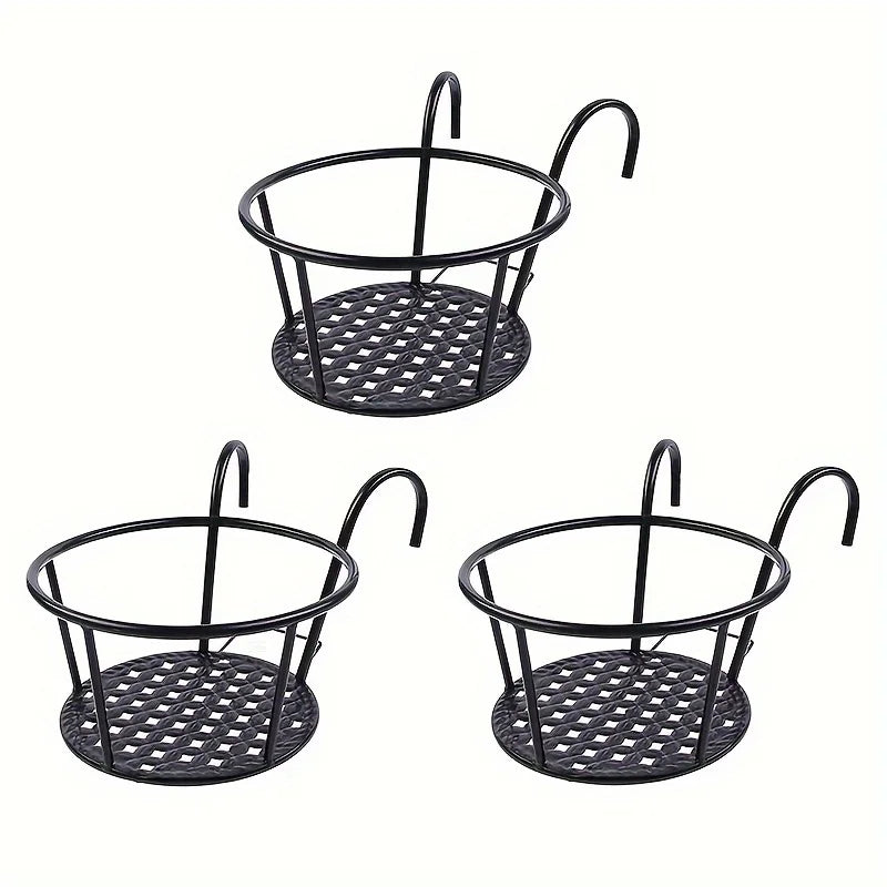 1/2/3pcs Iron Art Hanging Flower Pots with Hooks – Detachable Metal Plant Baskets for Balcony Gardening