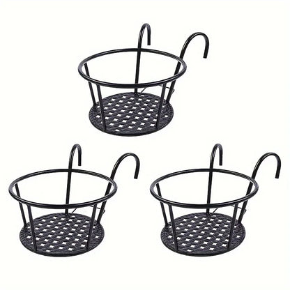 1/2/3pcs Iron Art Hanging Flower Pots with Hooks – Detachable Metal Plant Baskets for Balcony Gardening