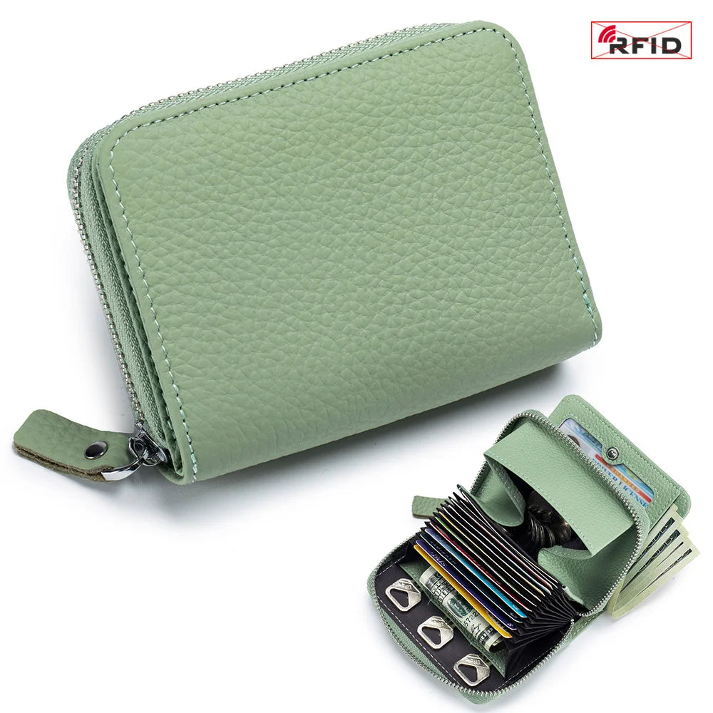 Genuine Leather RFID Short Wallet – Cowhide Card Holder Mini Coin Purse & Key Pouch for Men and Women