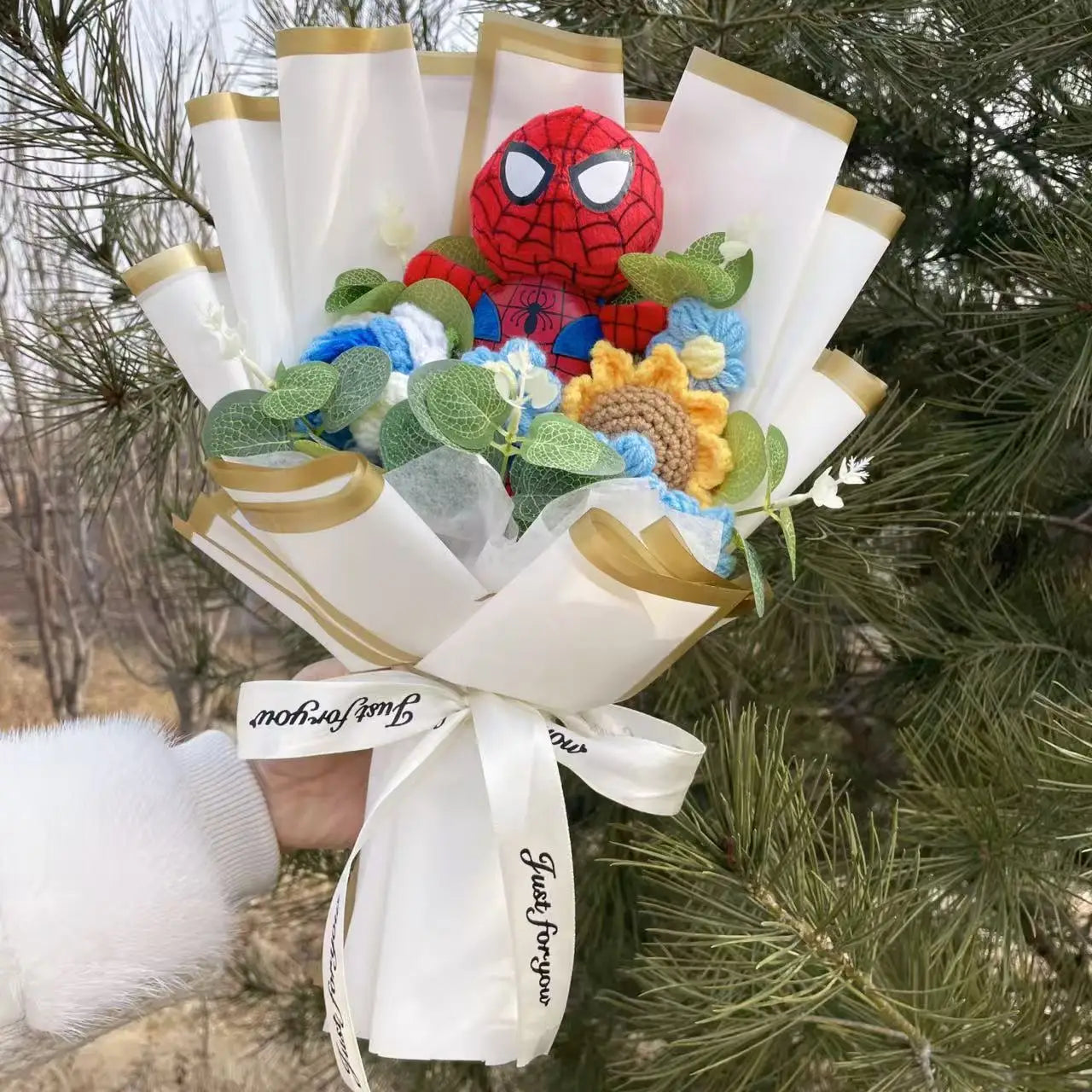 Spider-Man Superhero Plush Doll – Handmade Stuffed Bouquet Gift for Boys Birthday Christmas Graduation