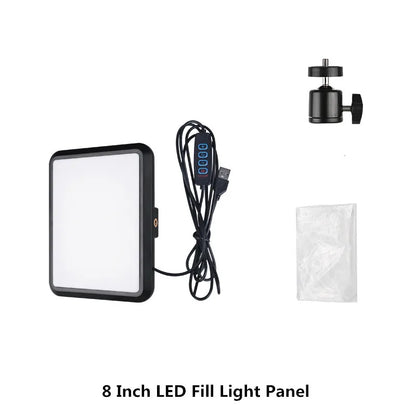8"/12" LED Video Light Panel Kit – Photography & Streaming Studio Lamp with Tripod Stand for YouTube Live Shoots