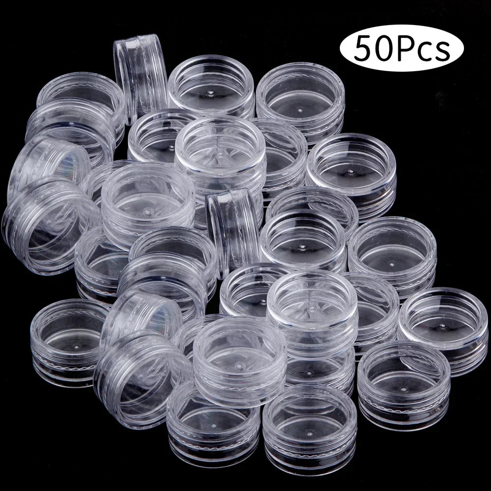 10/20/30/50PCS Empty Refillable Plastic Cosmetic Jars – Small Round Bead & Jewelry Storage Containers Portable Travel Bottles