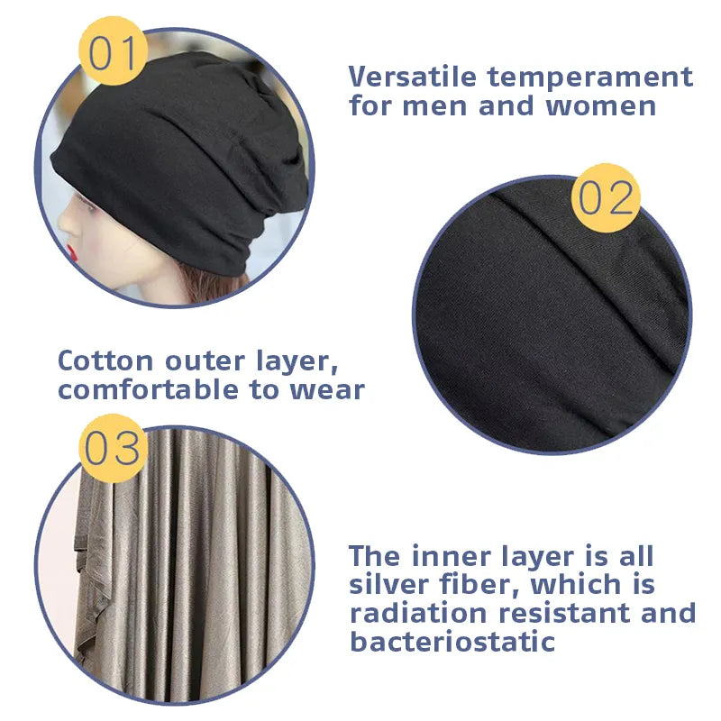 EMF Protection Beanie - Unisex Anti-Radiation Silver Fiber Cap for Electromagnetic Wave Shielding, RF/Microwave Protection Hat